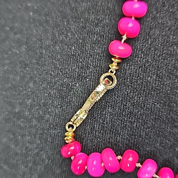 GENUINE RARE HANDSTRUNG BRIGHT PINK OPAL & DIAMOND PAVE 18" NECKLACE - Picture 12 of 15